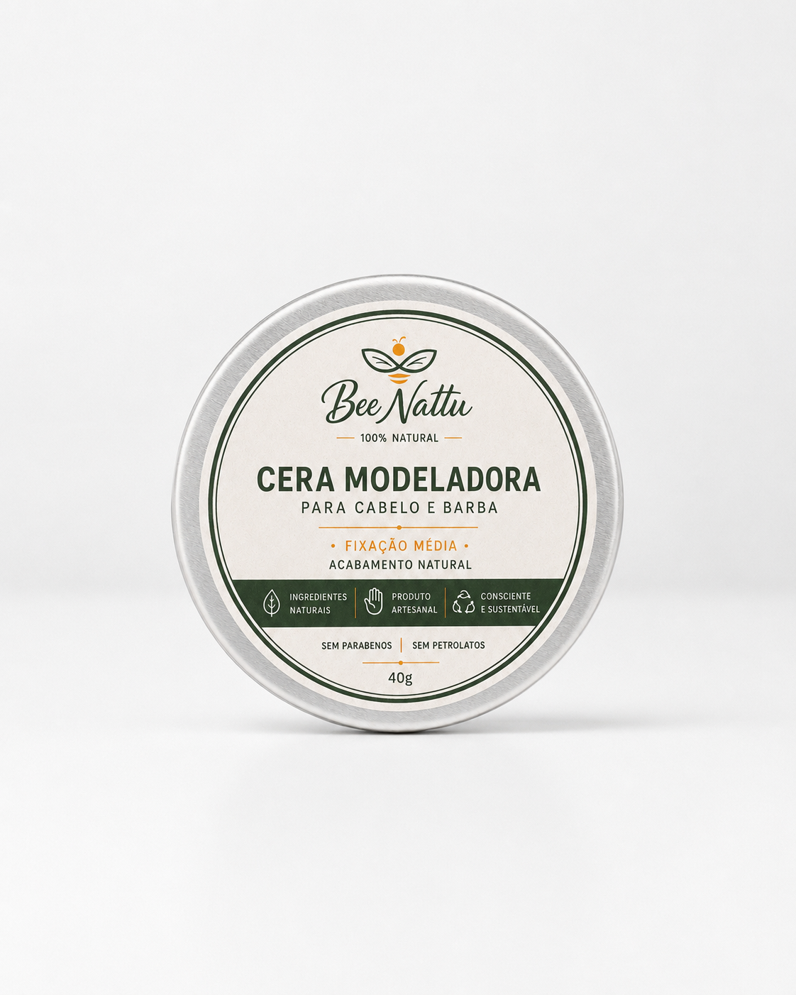 Cera Modeladora Bee Nattu para Cabelo e Barba — 40g